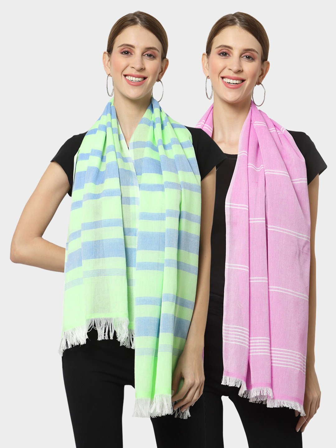 

KLOTTHE Women Set of 2 Pure Cotton Stole, Green