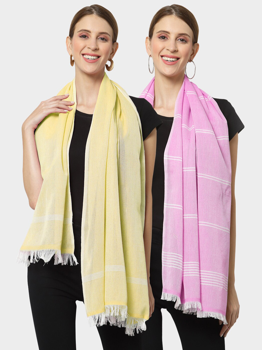 

KLOTTHE Set of 2 Pure Cotton Stole, Yellow