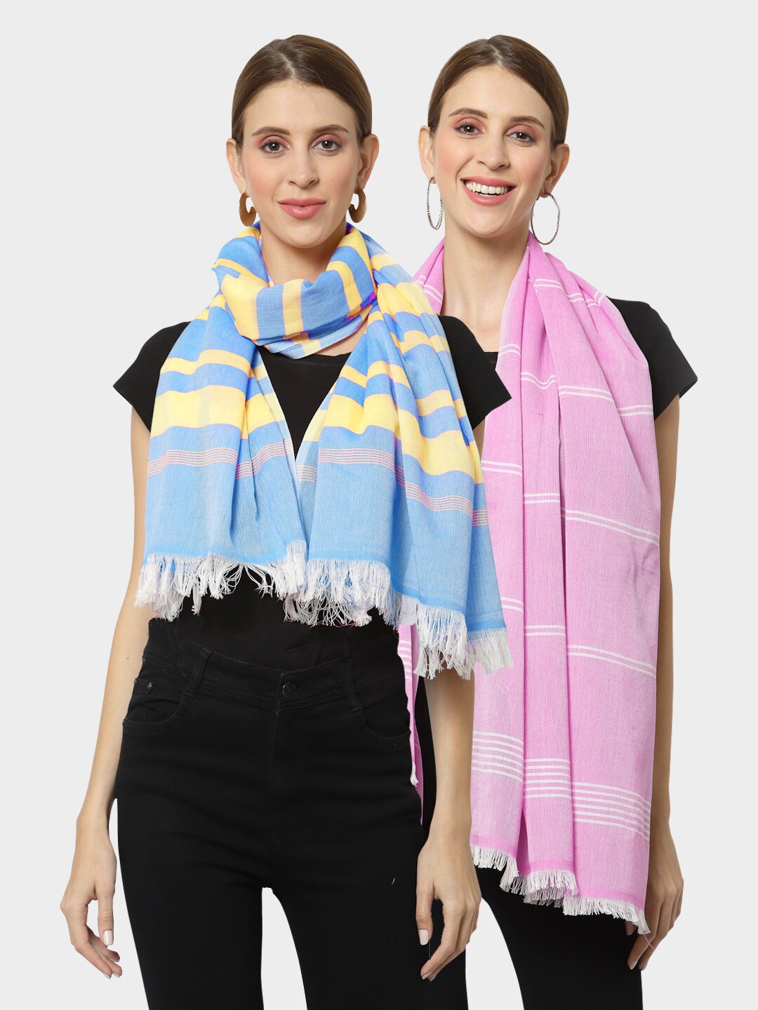 

KLOTTHE Set of 2 Pure Cotton Striped Stole, Purple