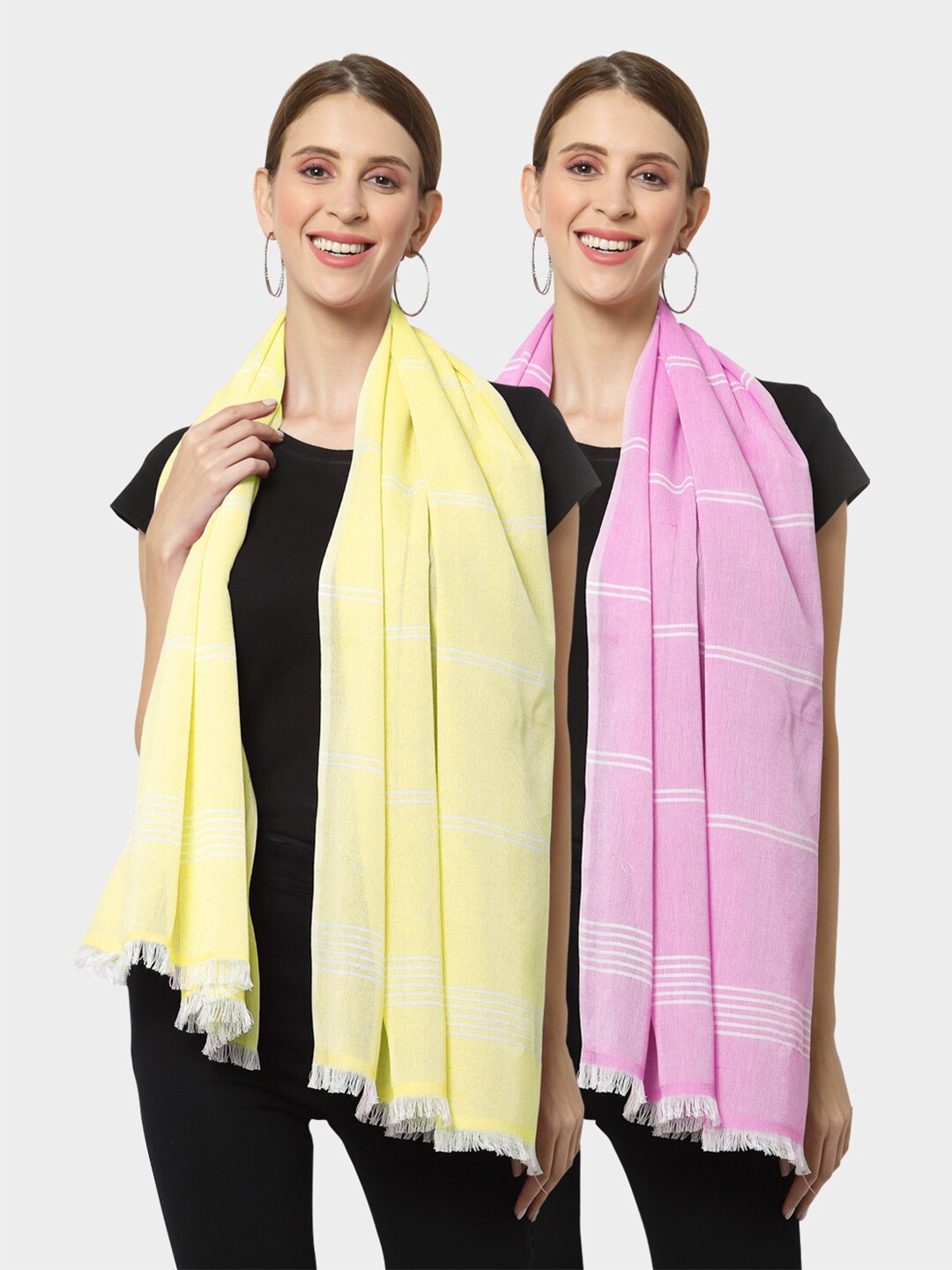 

KLOTTHE Women Set of 2 Pure Cotton Stole, Yellow