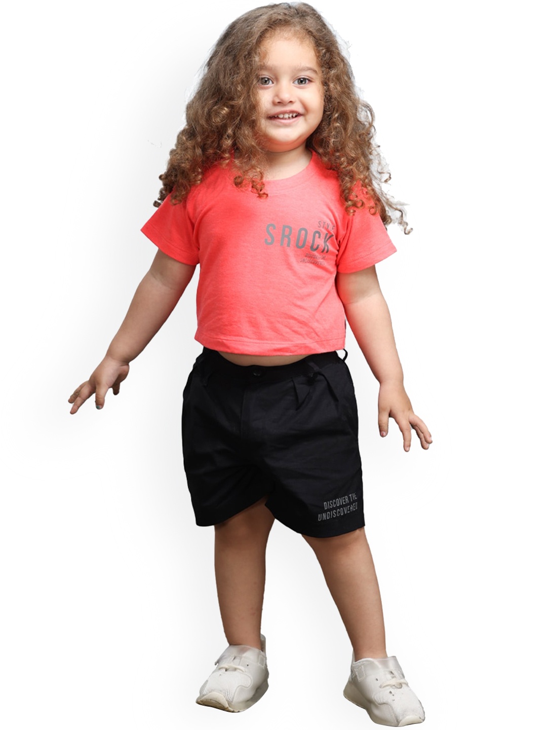 

SIDROCK Girls Pink & Black Top with Shorts