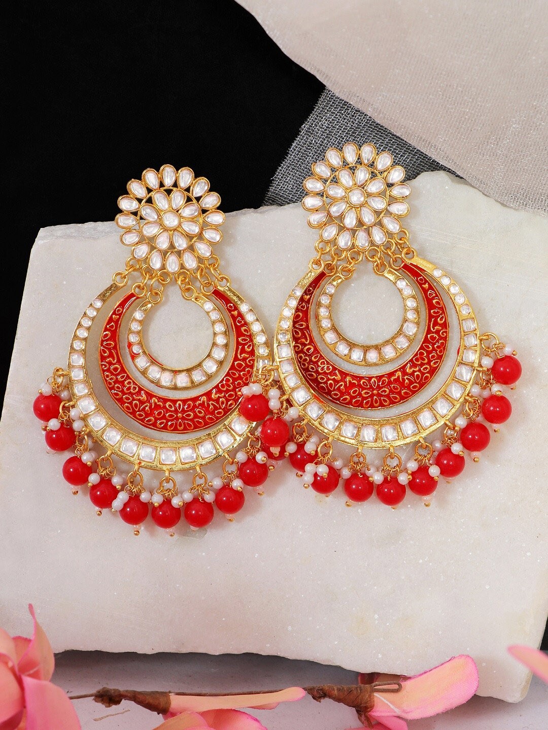 

Crunchy Fashion Red Contemporary Chandbalis Earrings