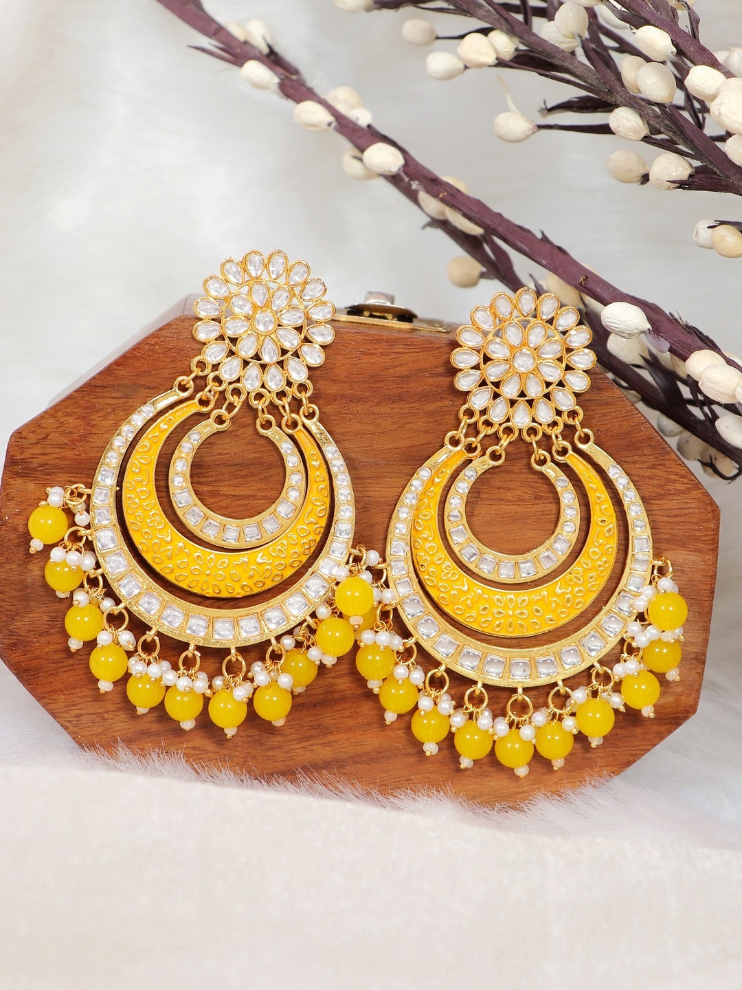 

Crunchy Fashion Yellow Contemporary Chandbalis Earrings