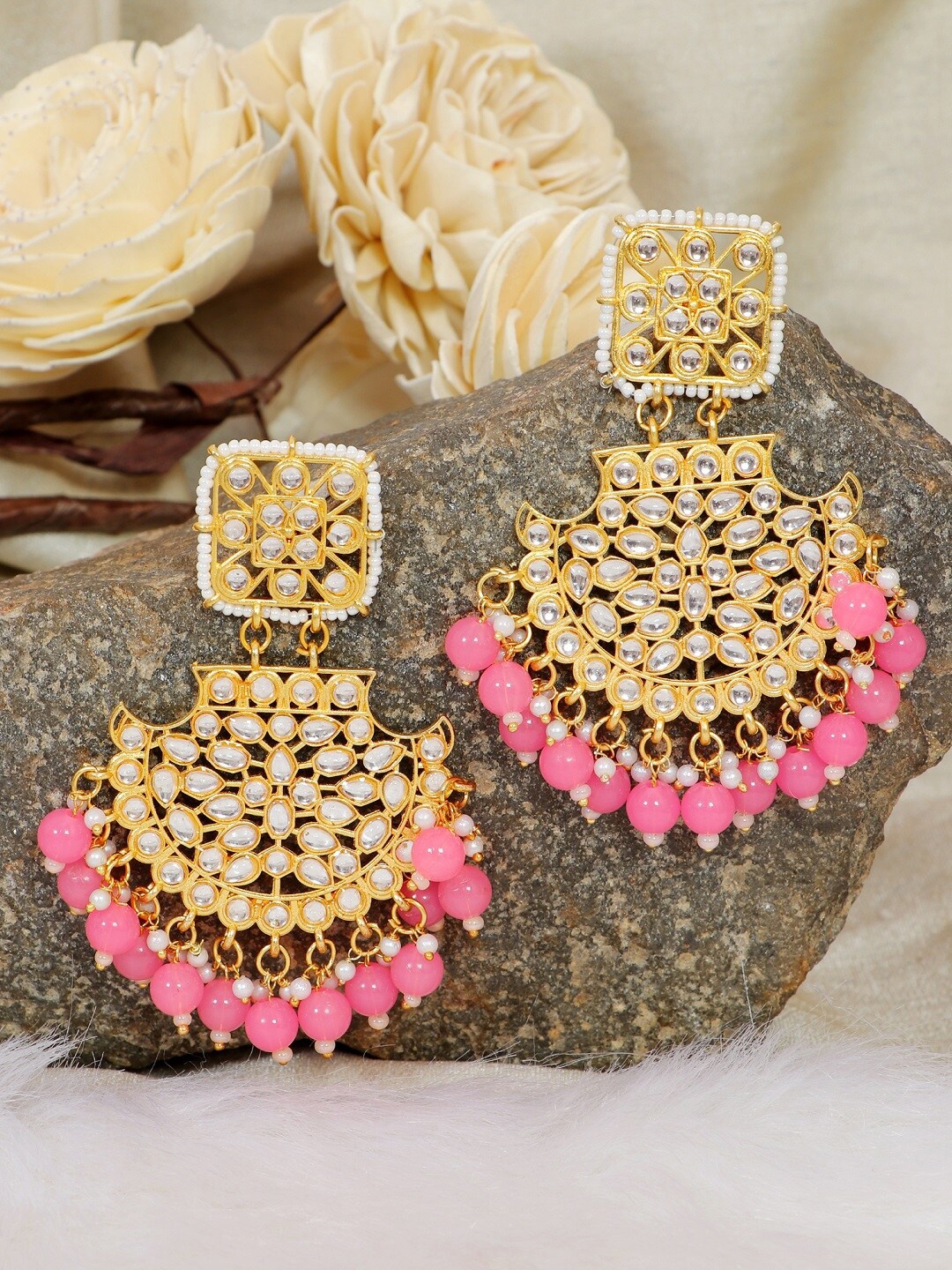 

Crunchy Fashion Pink Contemporary Chandbalis Earrings