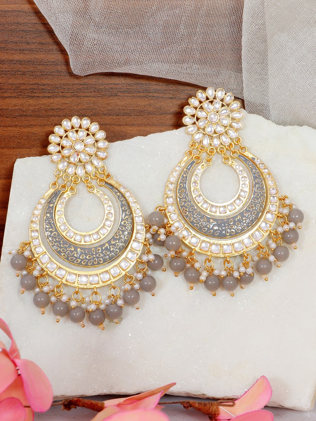 

Crunchy Fashion Grey Contemporary Chandbalis Earrings