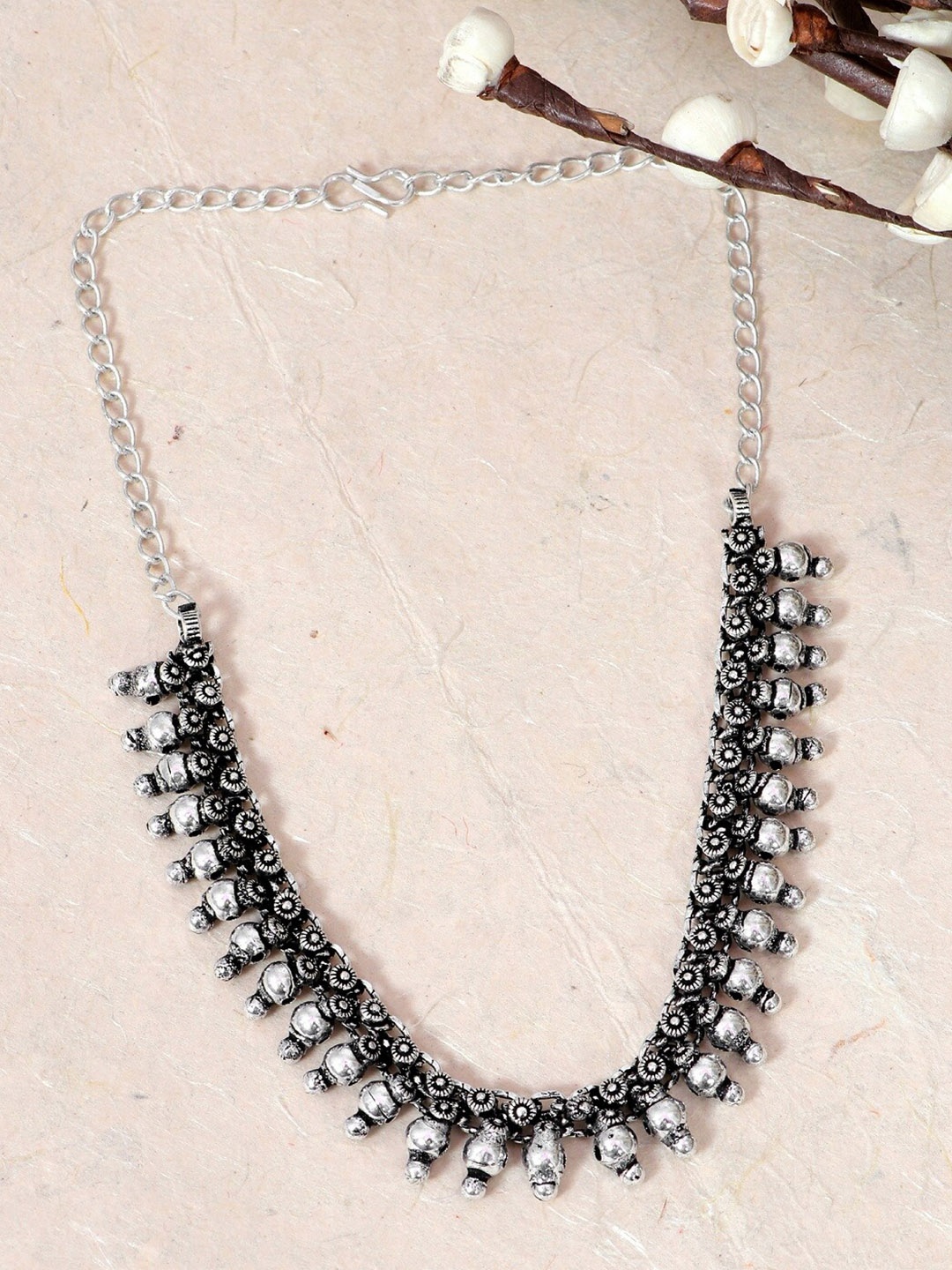 

Crunchy Fashion Silver-Toned & Black Silver-Plated Oxidised Necklace