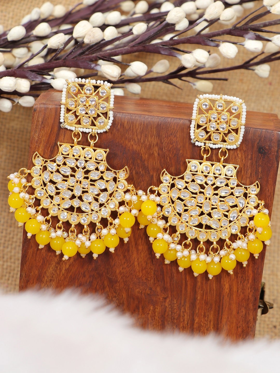 

Crunchy Fashion Yellow Contemporary Chandbalis Earrings
