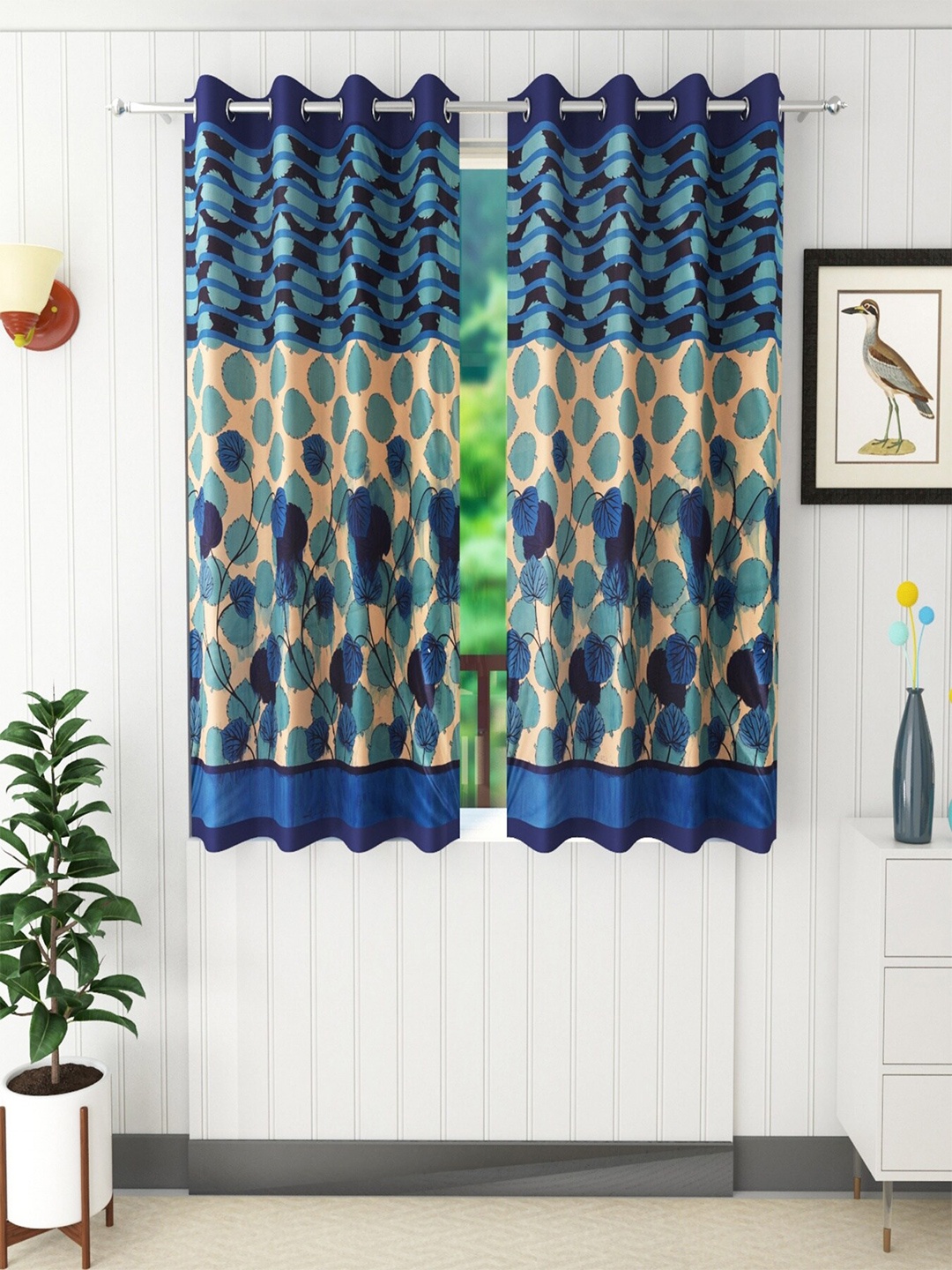 

Homefab India Blue & Black Set of 2 Floral Window Curtain