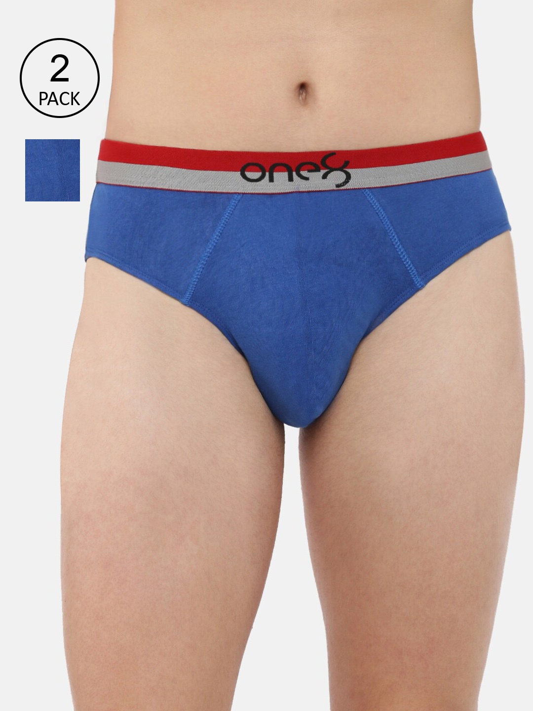 

one8 by Virat Kohli Men Pack Of 2 Solid Basic Super Fine Cotton Ribbed Briefs, Blue