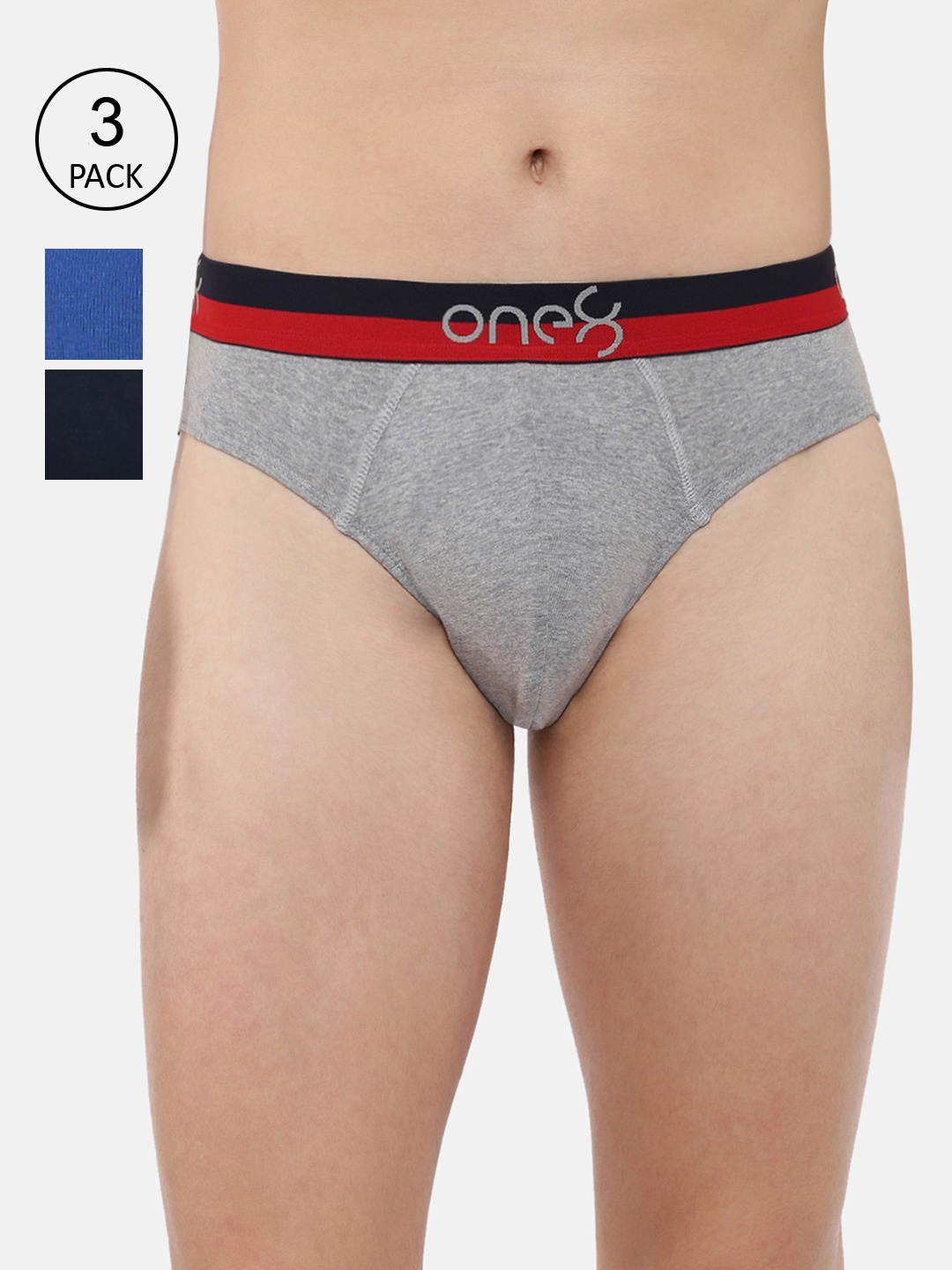 

one8 by Virat Kohli Men Pack of 3 Blue & Grey Solid Super Fine Cotton Ribbed Briefs