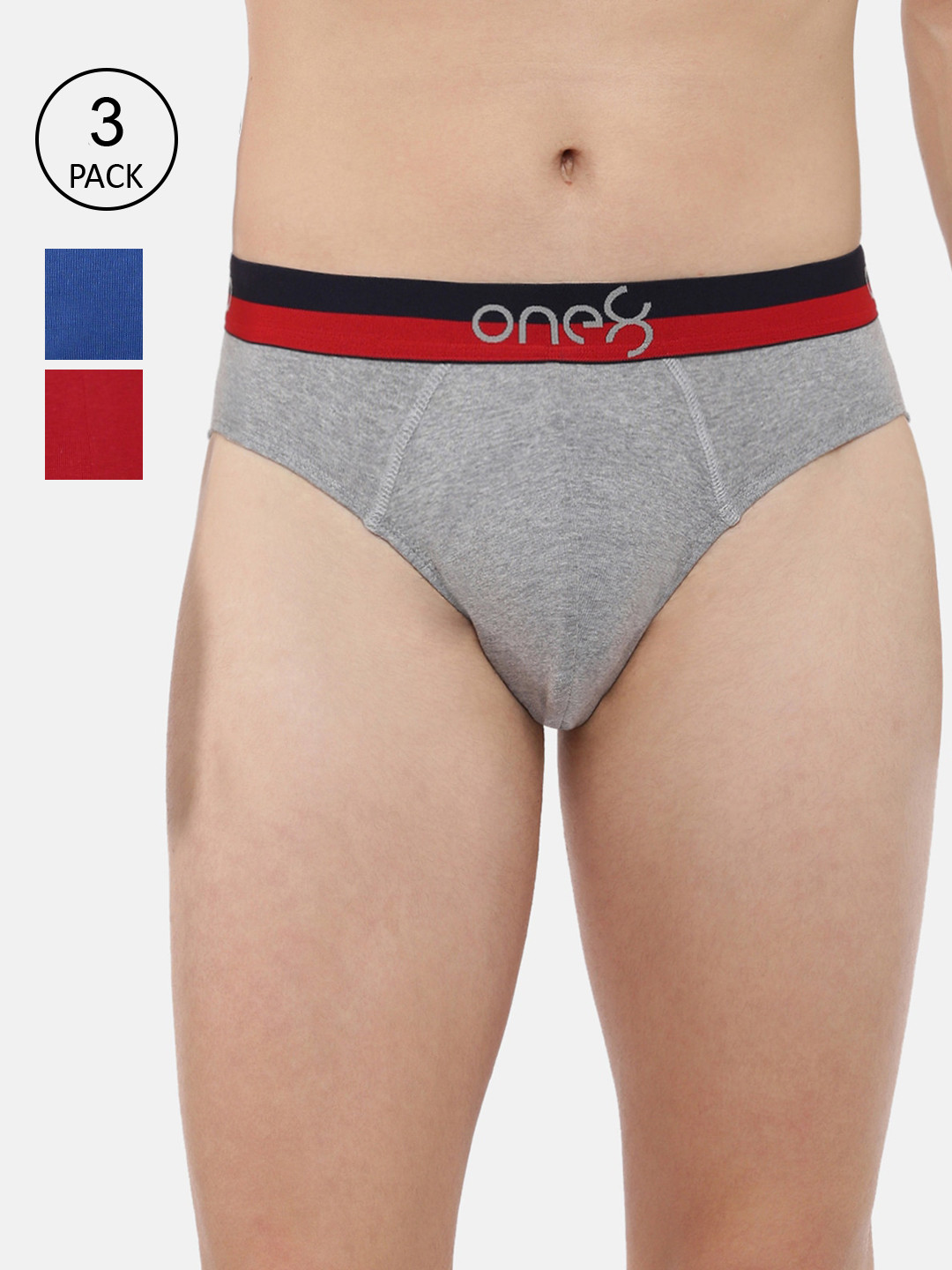 

one8 by Virat Kohli Men Pack Of 3 Solid Super Fine Cotton Ribbed Briefs, Red