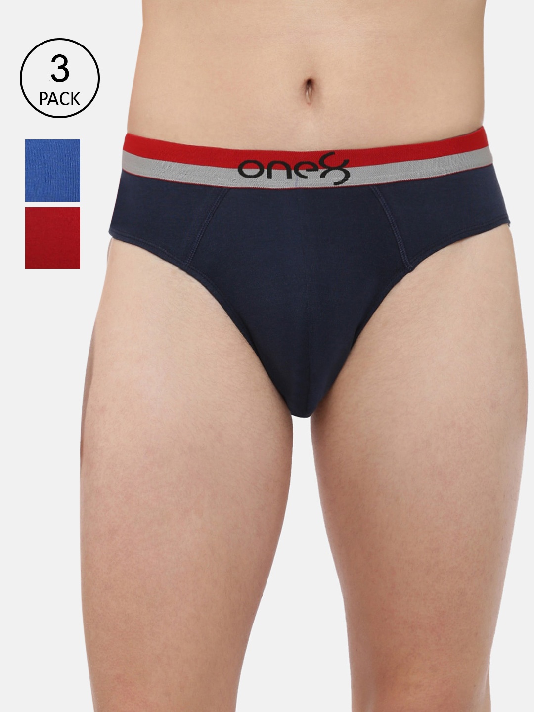 

one8 by Virat Kohli Men Pack Of 3 Solid Basic Super Fine Cotton Ribbed Briefs, Blue