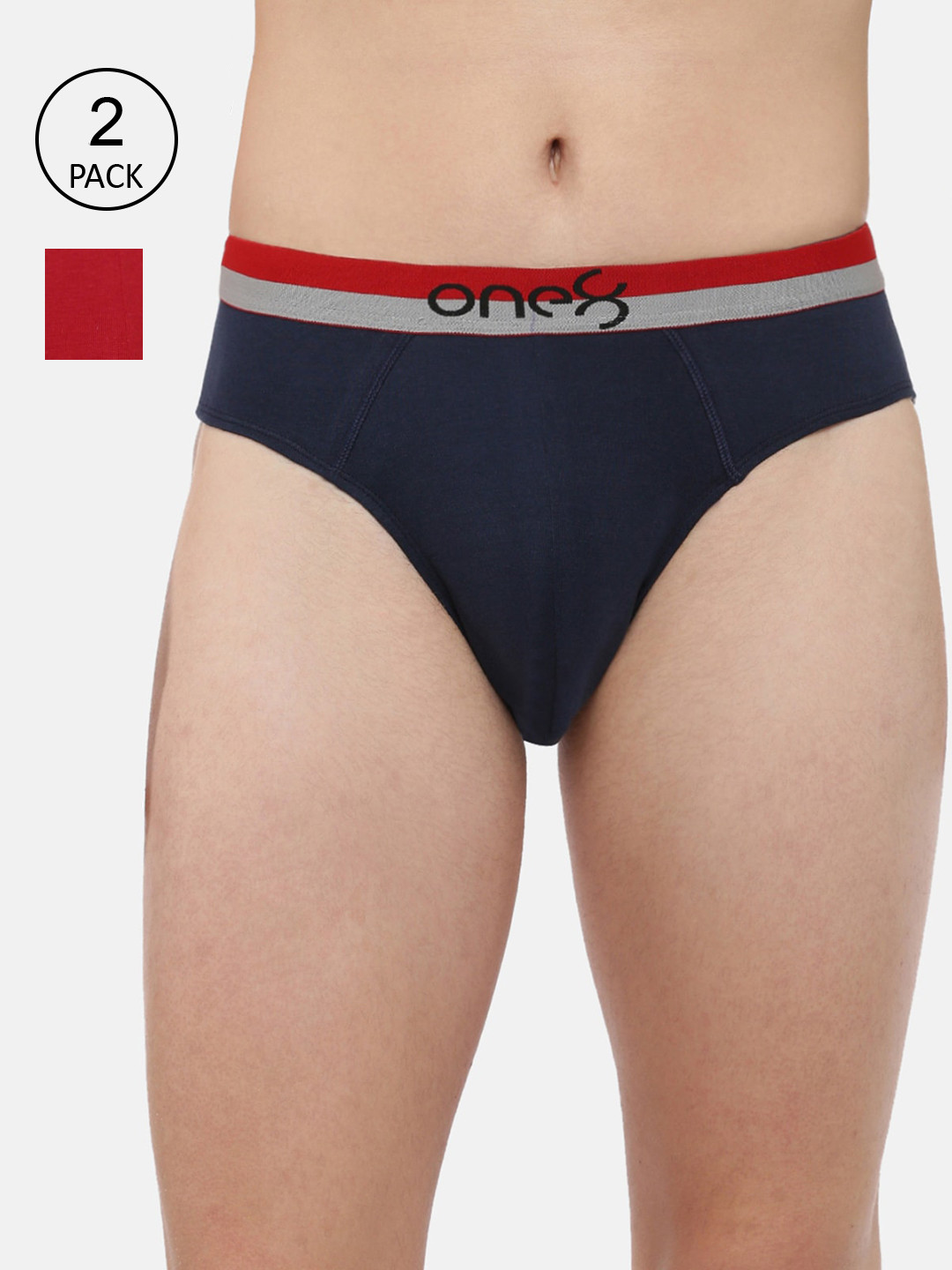 

one8 by Virat Kohli Men Pack Of 2 Solid Super Fine Cotton Ribbed Briefs, Navy blue