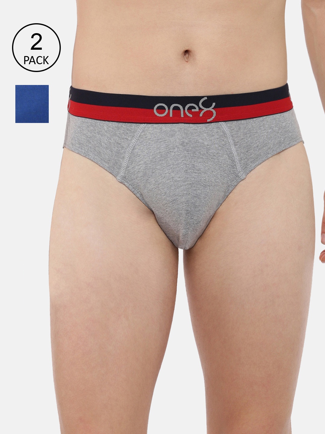 

one8 by Virat Kohli Men Set Of 2 Solid Super Fine Cotton Ribbed Briefs, Blue