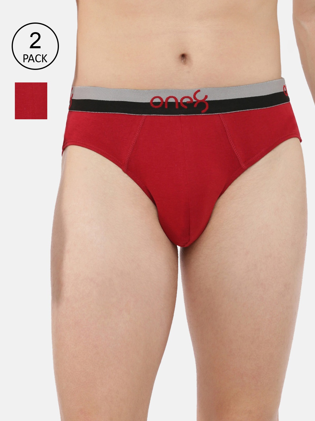 

one8 by Virat Kohli Men Pack Of 2 Solid Basic Super Fine Cotton Ribbed Briefs, Red