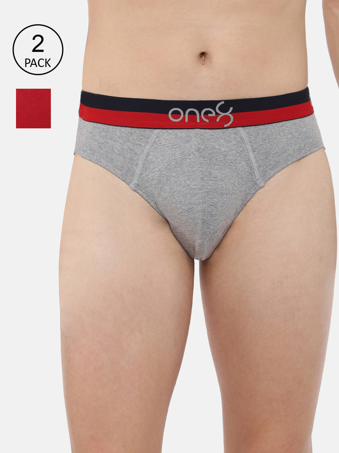 

one8 by Virat Kohli Men Pack Of 2 Solid Basic Super Fine Cotton Ribbed Briefs, Grey