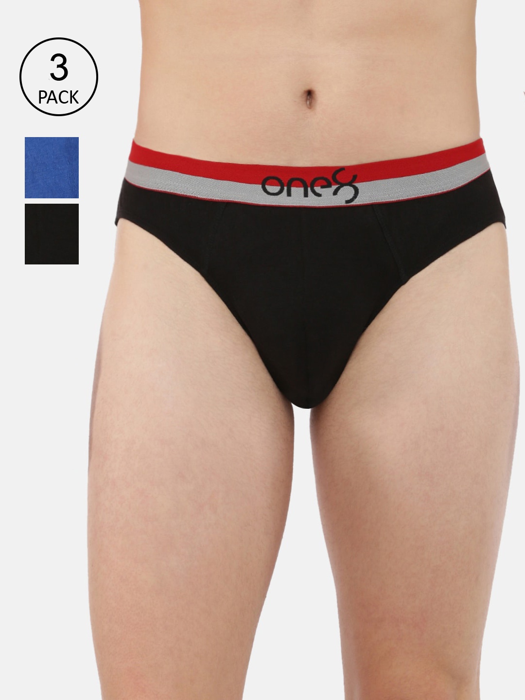 

one8 by Virat Kohli Men Pack Of 3 Solid Super Fine Cotton Ribbed Mid-Rise Basic Briefs, Black