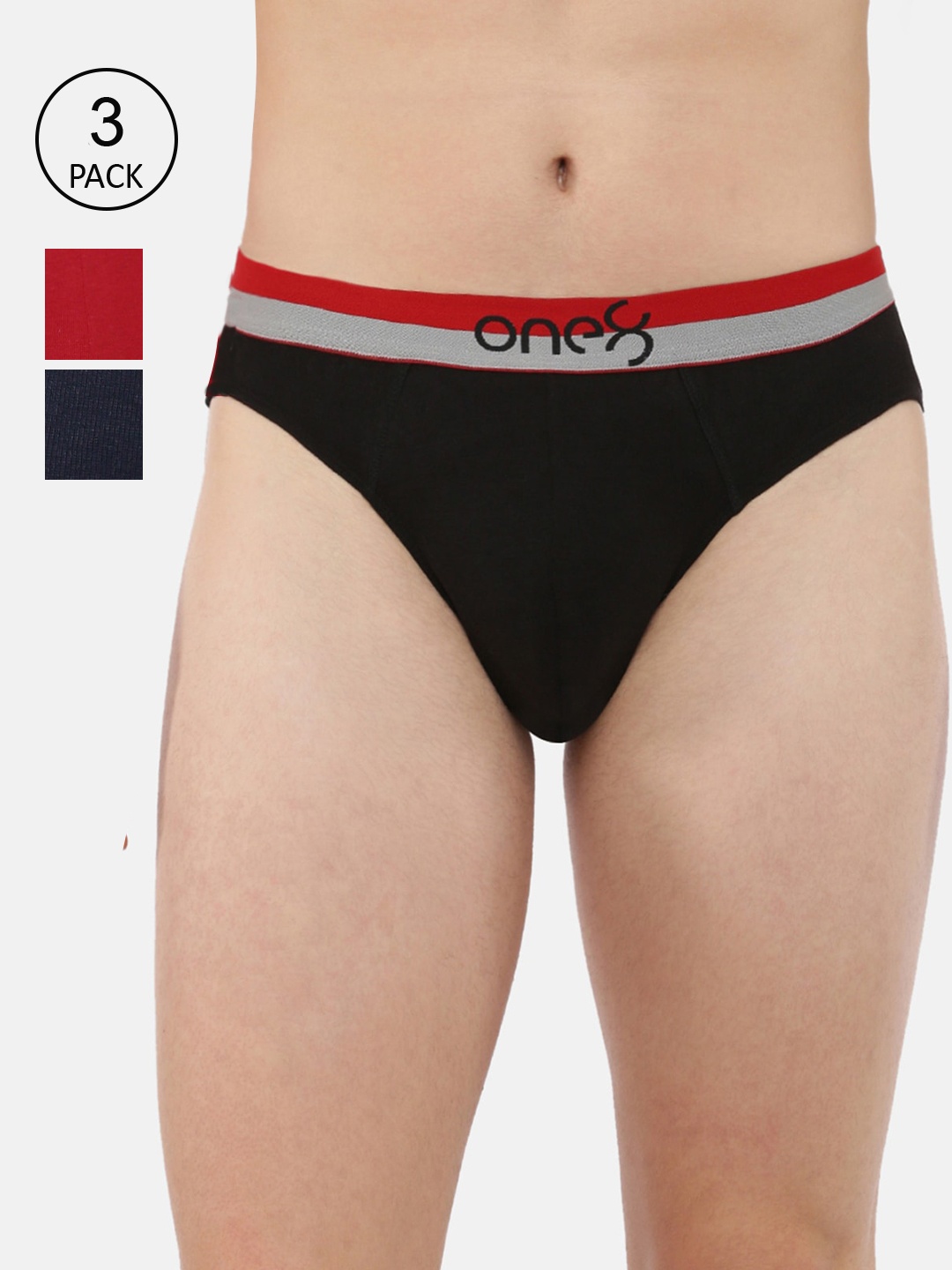 

one8 by Virat Kohli Men Pack Of 3 Solid Super Fine Cotton Ribbed Briefs, Red