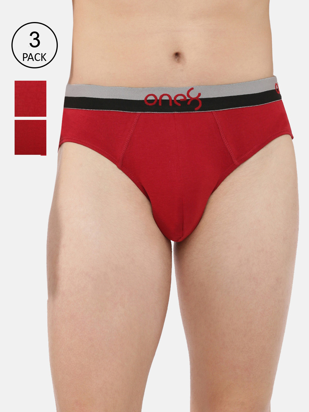 

one8 by Virat Kohli Men Pack Of 3 Solid Super Fine Cotton Ribbed Briefs, Red