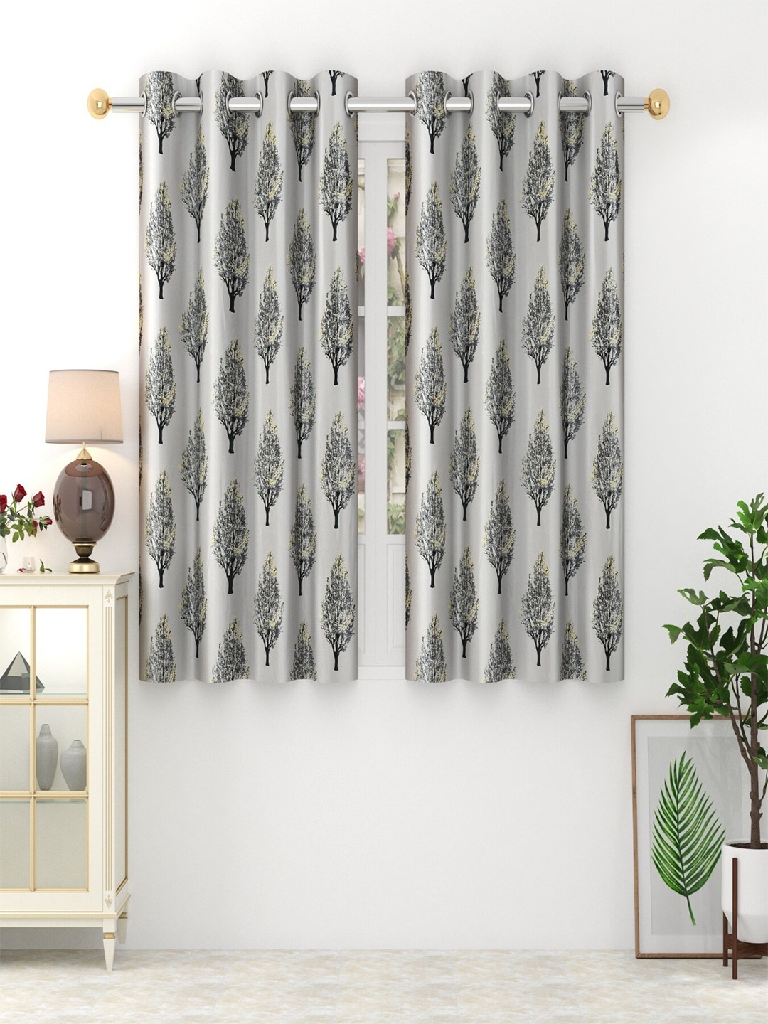 

Homefab India Grey & Yellow Set of 2 Window Curtain