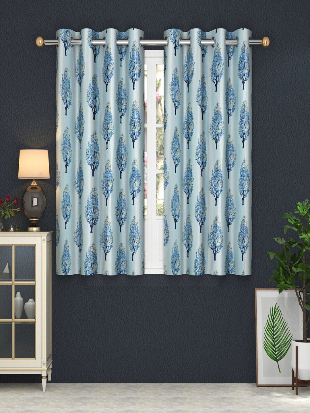 

Homefab India Blue Set of 2 Floral Window Curtain