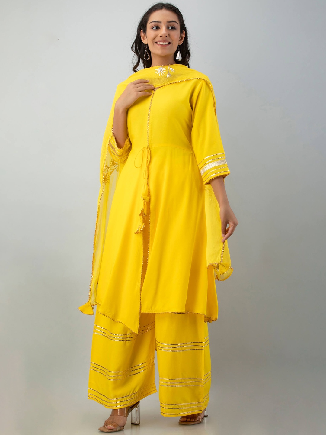 

Fusion Threads Women Off White Pleated Gotta Patti Kurti with Palazzos