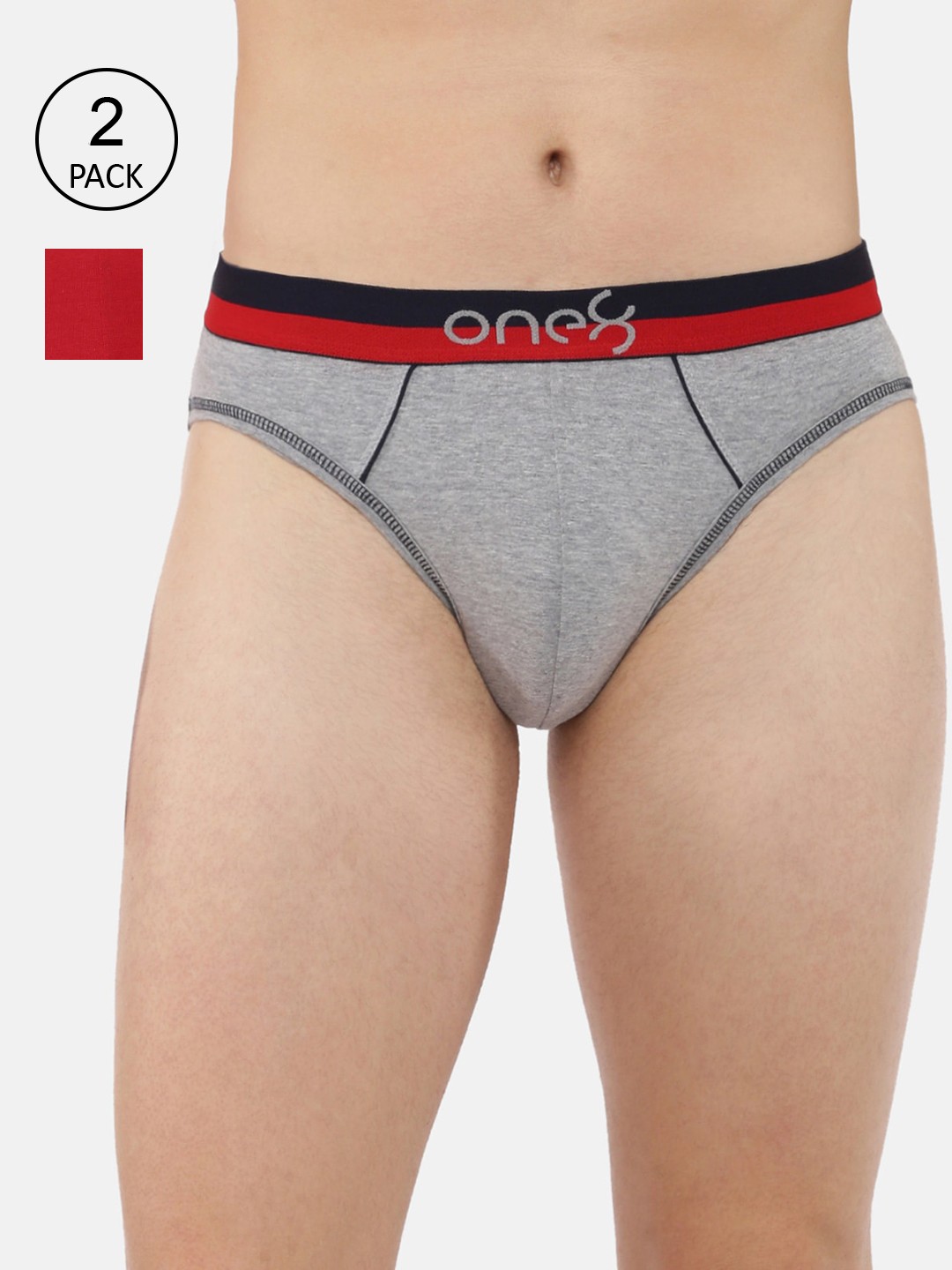 one8 by Virat Kohli Men Pack of 2 Solid Ultra Premium Stretch Briefs ONE8_717_GR_BRD_2PC, Grey