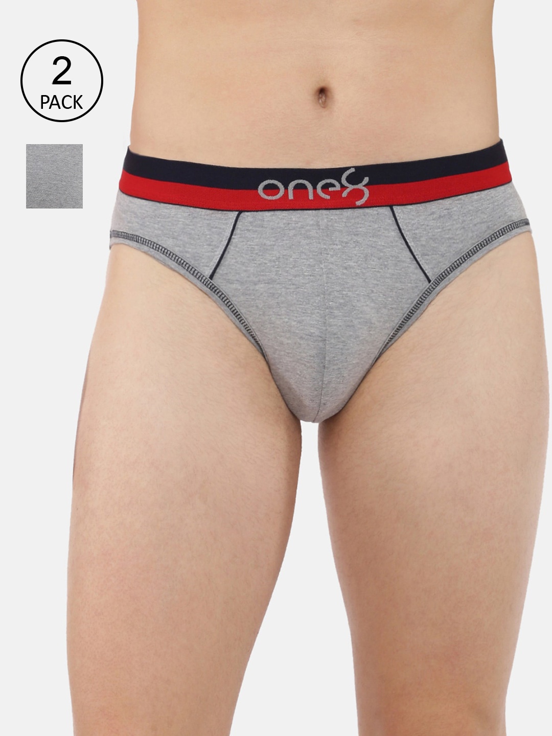

one8 by Virat Kohli Men Pack Of 2 Solid Pure Combed Cotton Ultra Premium Stretch Briefs, Grey