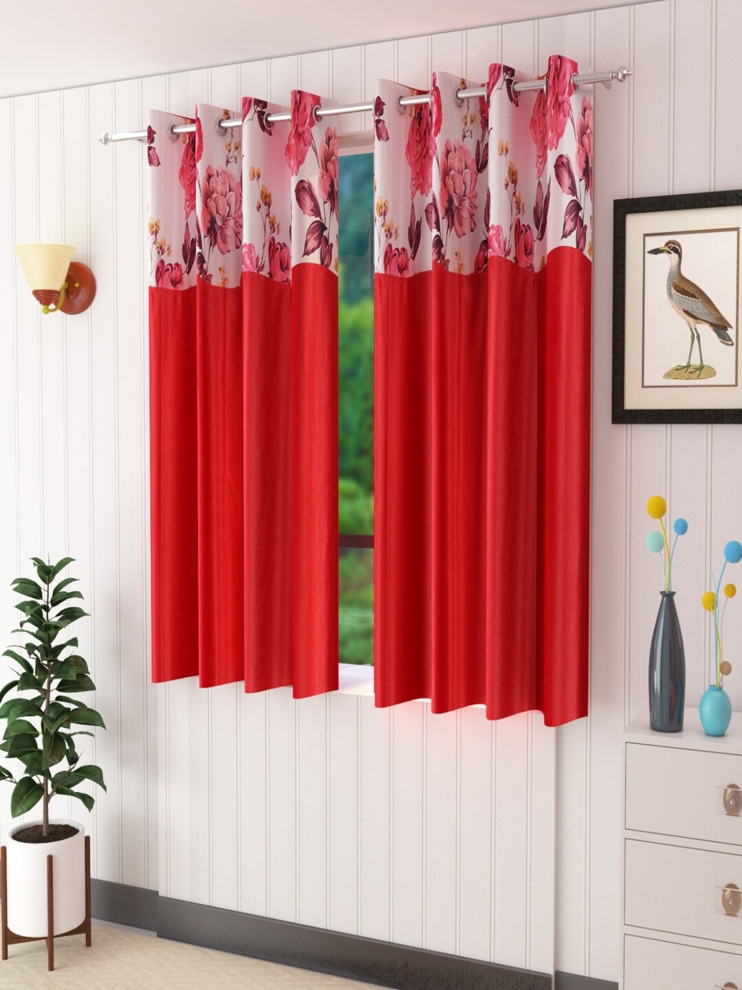 

Homefab India Maroon & White Set of 2 Floral Window Curtain