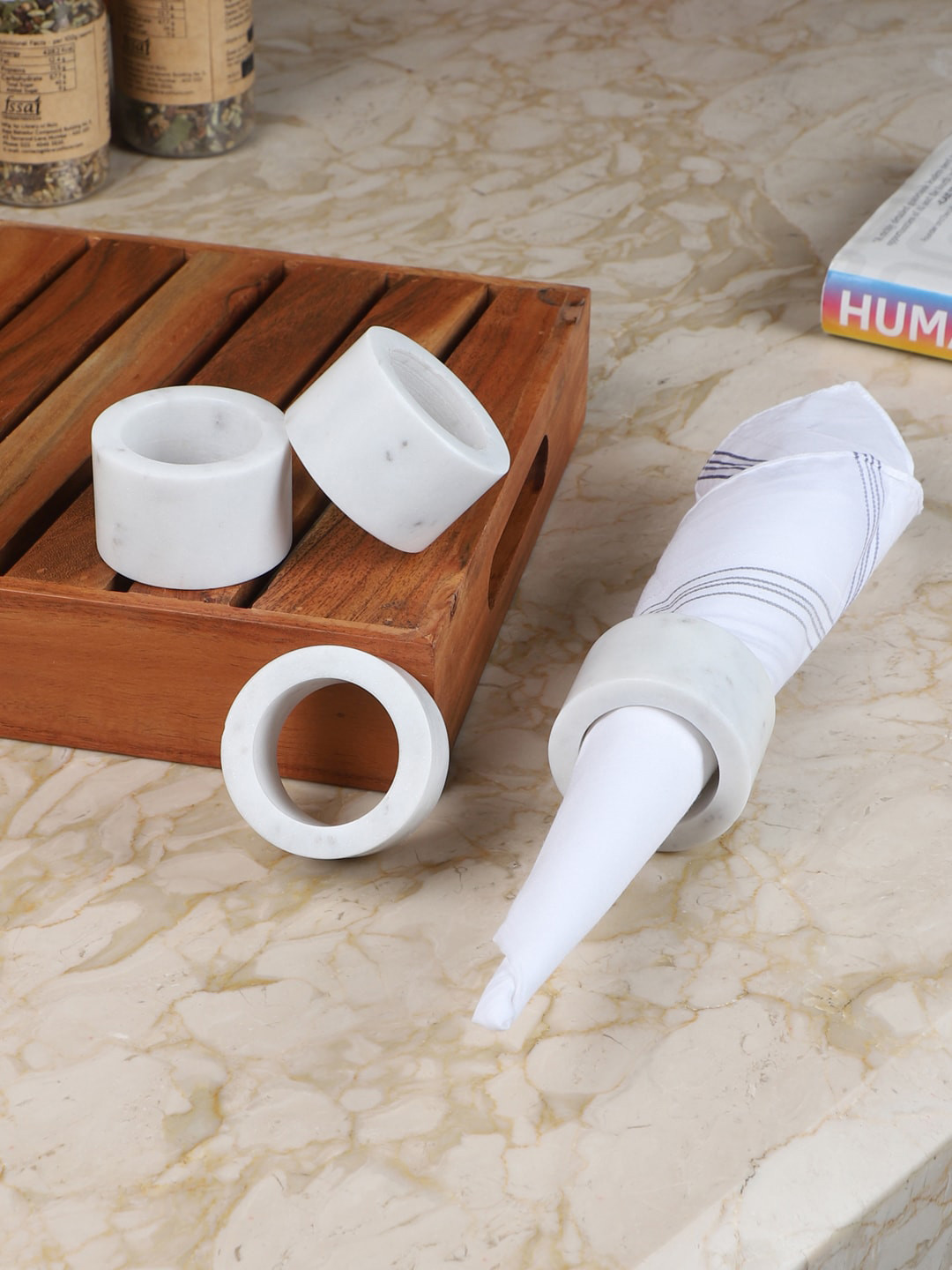 

NikkisPride Set of 4 White Handmade Marble Napkin Ring