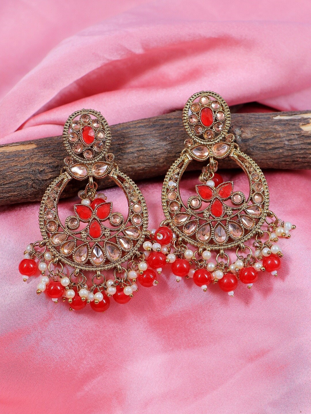 

Crunchy Fashion Red Contemporary Chandbalis Earrings
