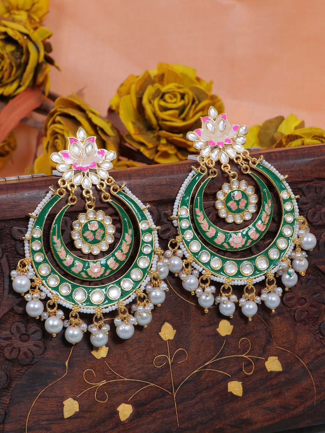 

Crunchy Fashion Green Contemporary Chandbalis Earrings