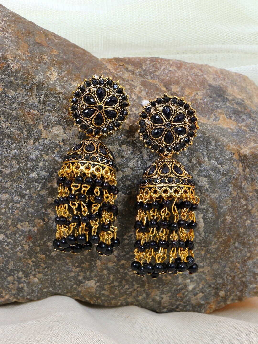 

Crunchy Fashion Black Contemporary Jhumkas Earrings