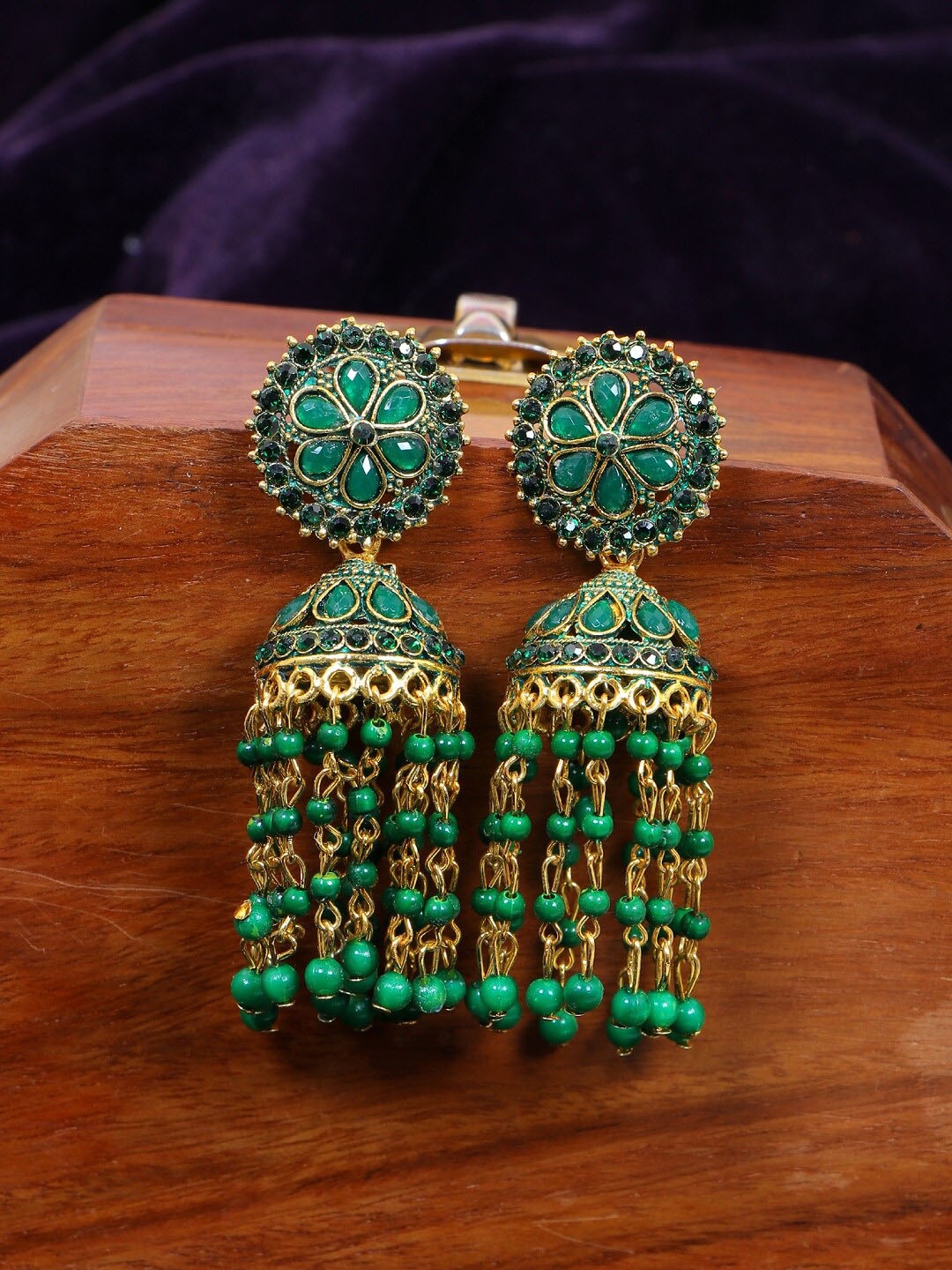 

Crunchy Fashion Green Contemporary Jhumkas Earrings