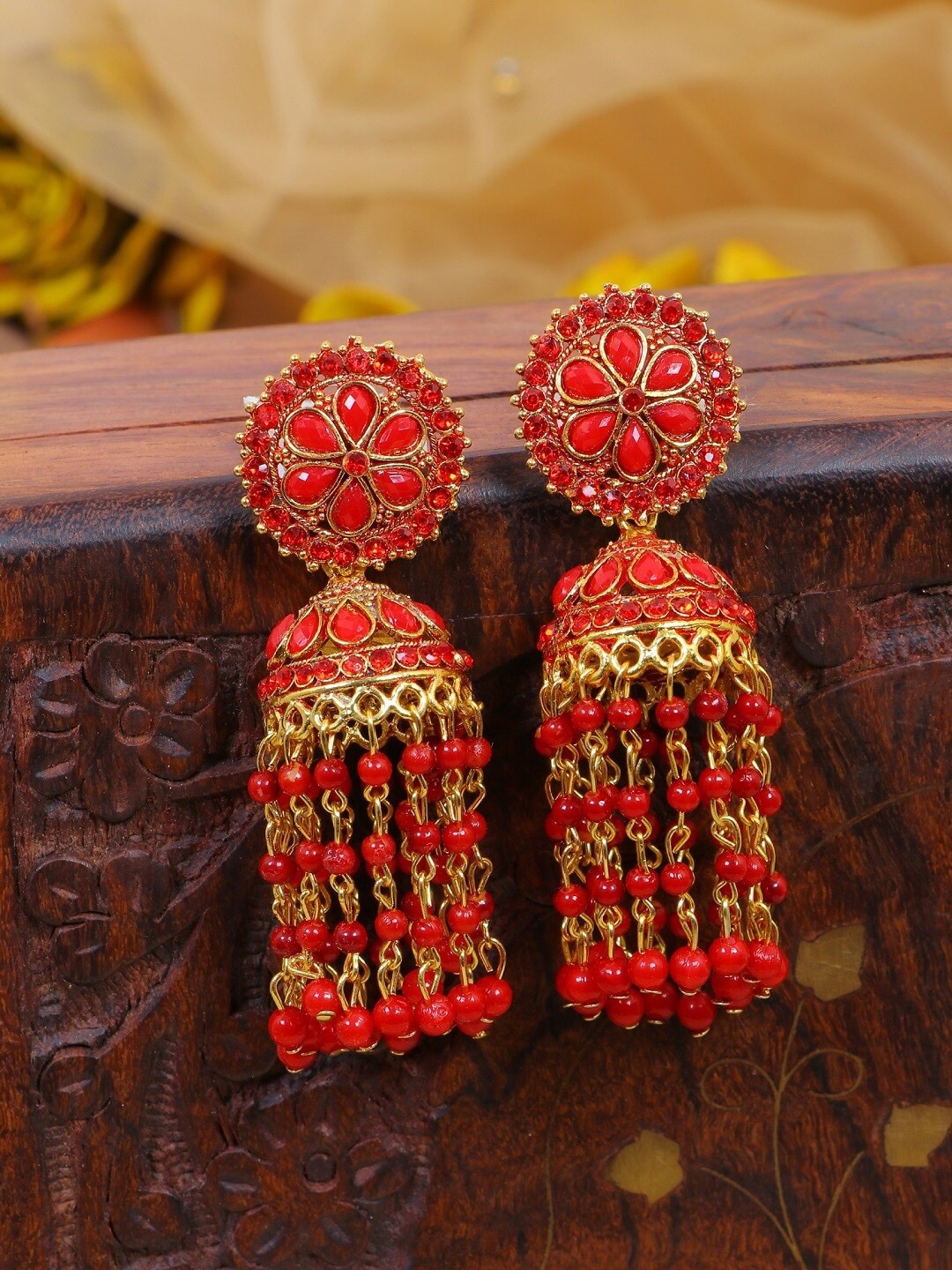 

Crunchy Fashion Red Contemporary Jhumkas Earrings