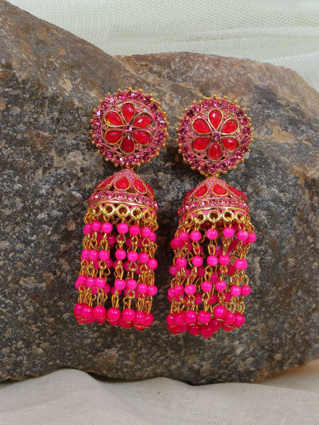 

Crunchy Fashion Pink Contemporary Jhumkas Earrings