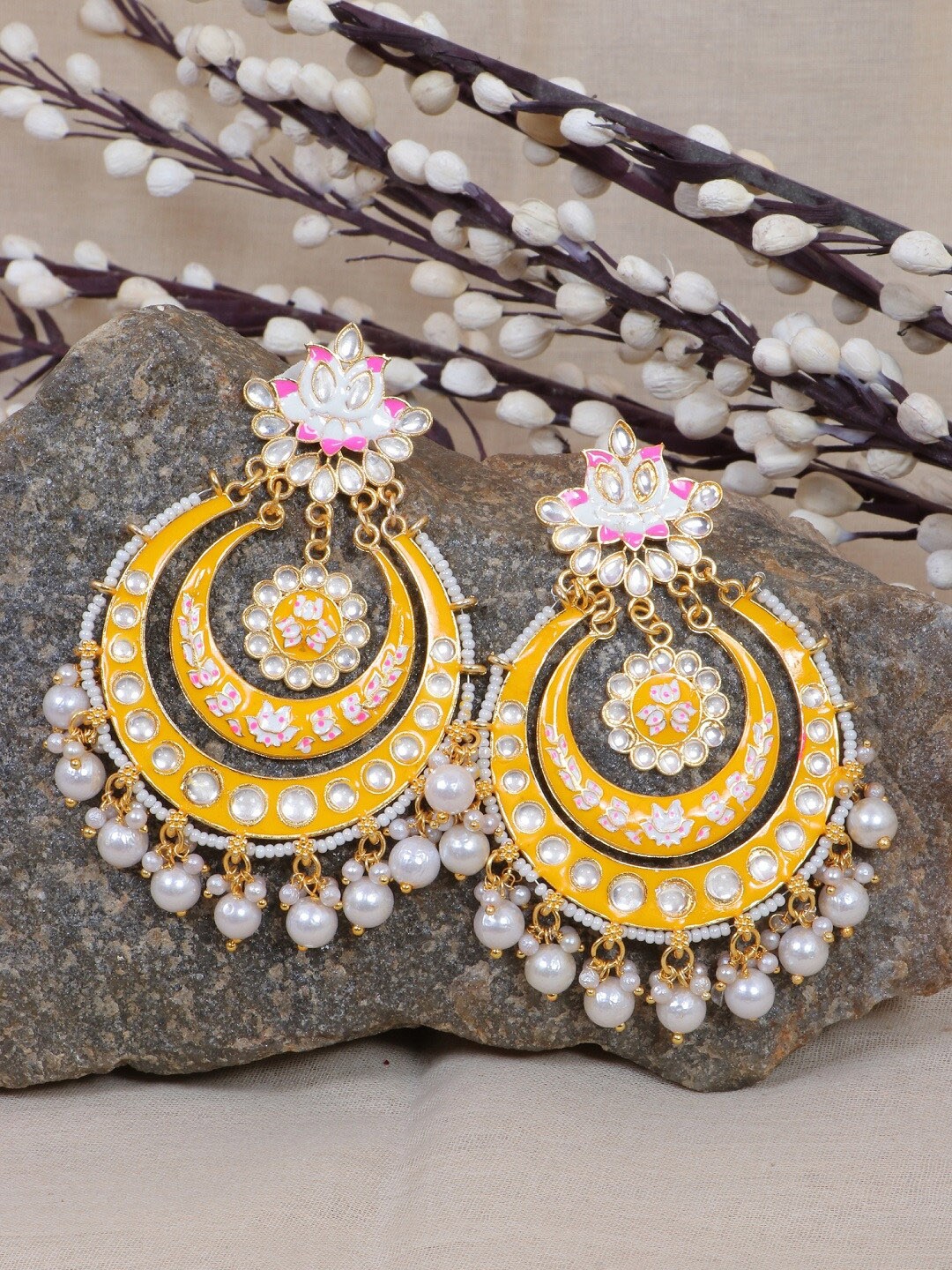 

Crunchy Fashion Yellow Contemporary Chandbalis Earrings