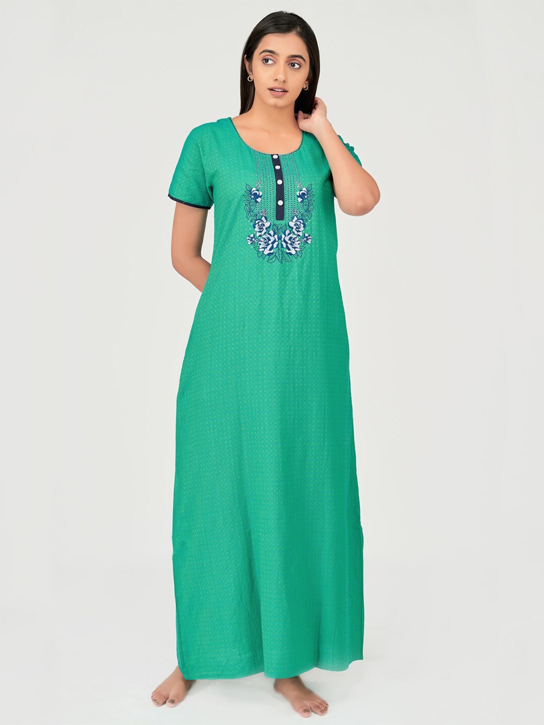 

Maybell Green Embroidered Maxi Nightdress