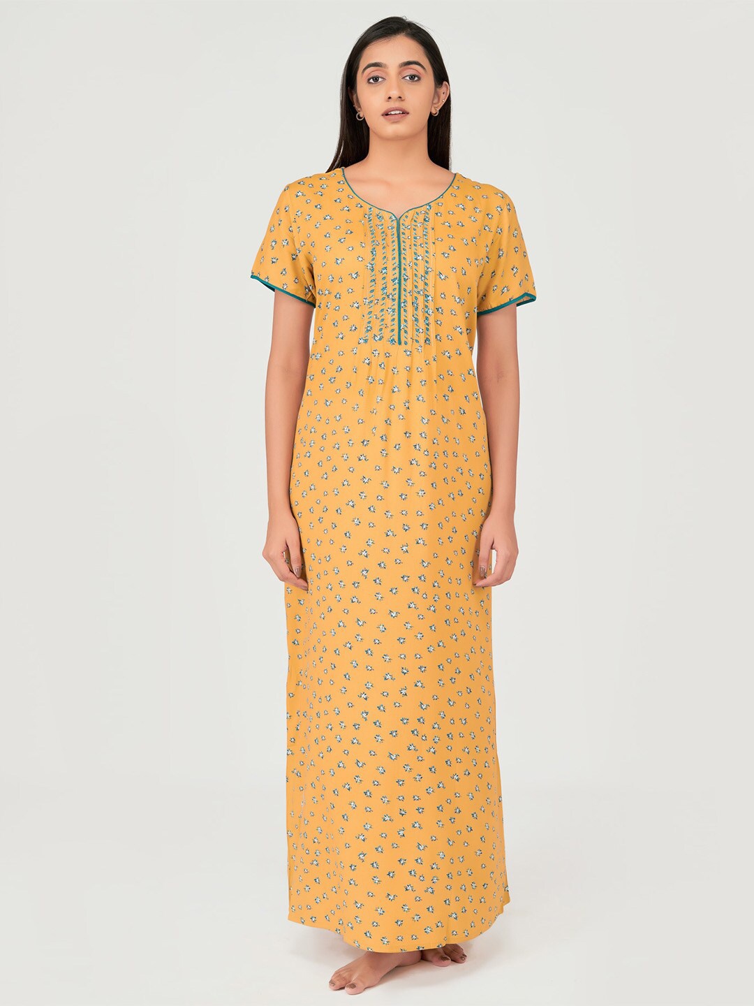 

Maybell Yellow Printed Maxi Nightdress