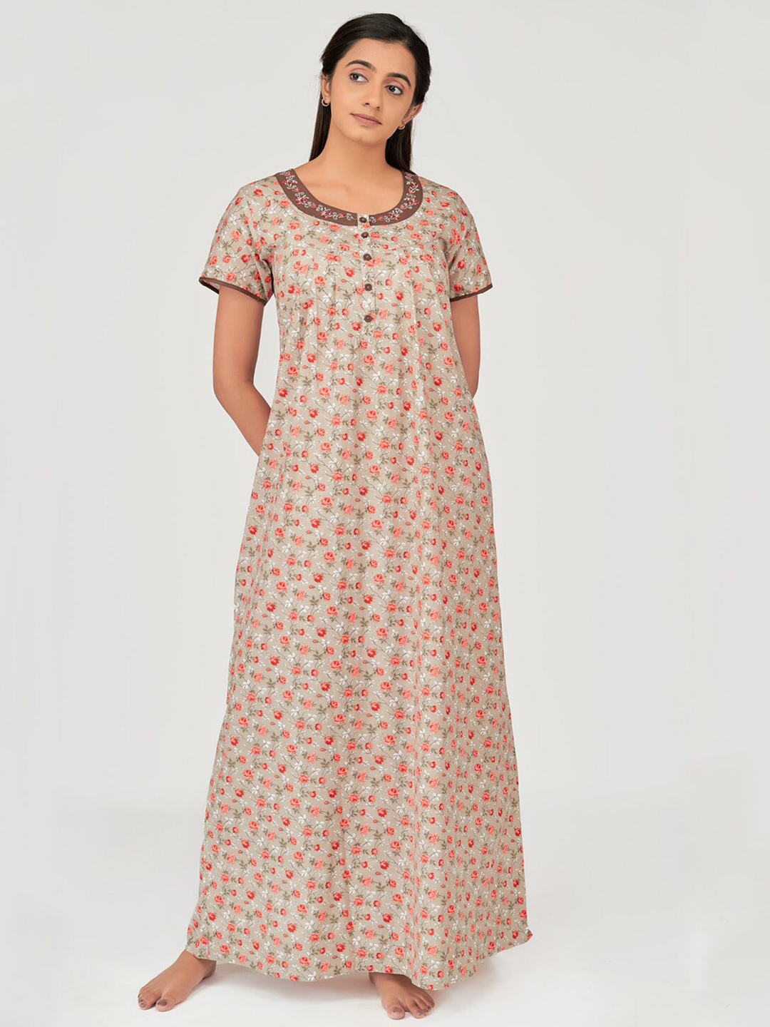 

Maybell Brown Embroidered Maxi Nightdress