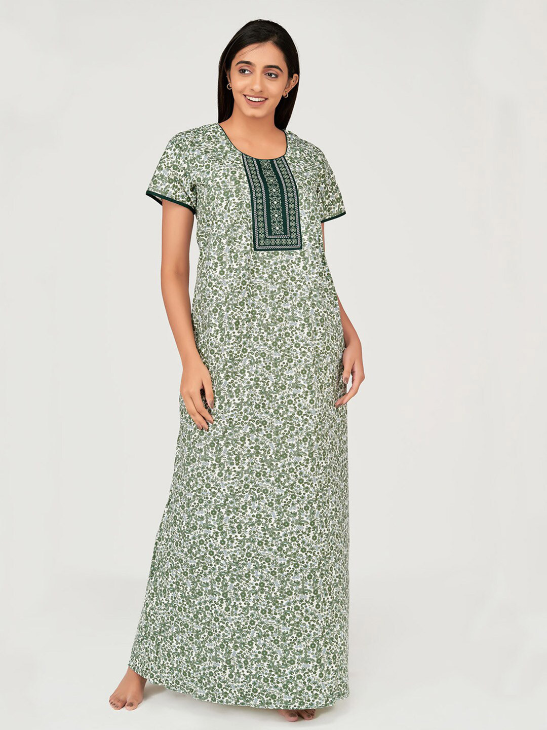 

Maybell Green Embroidered Maxi Nightdress