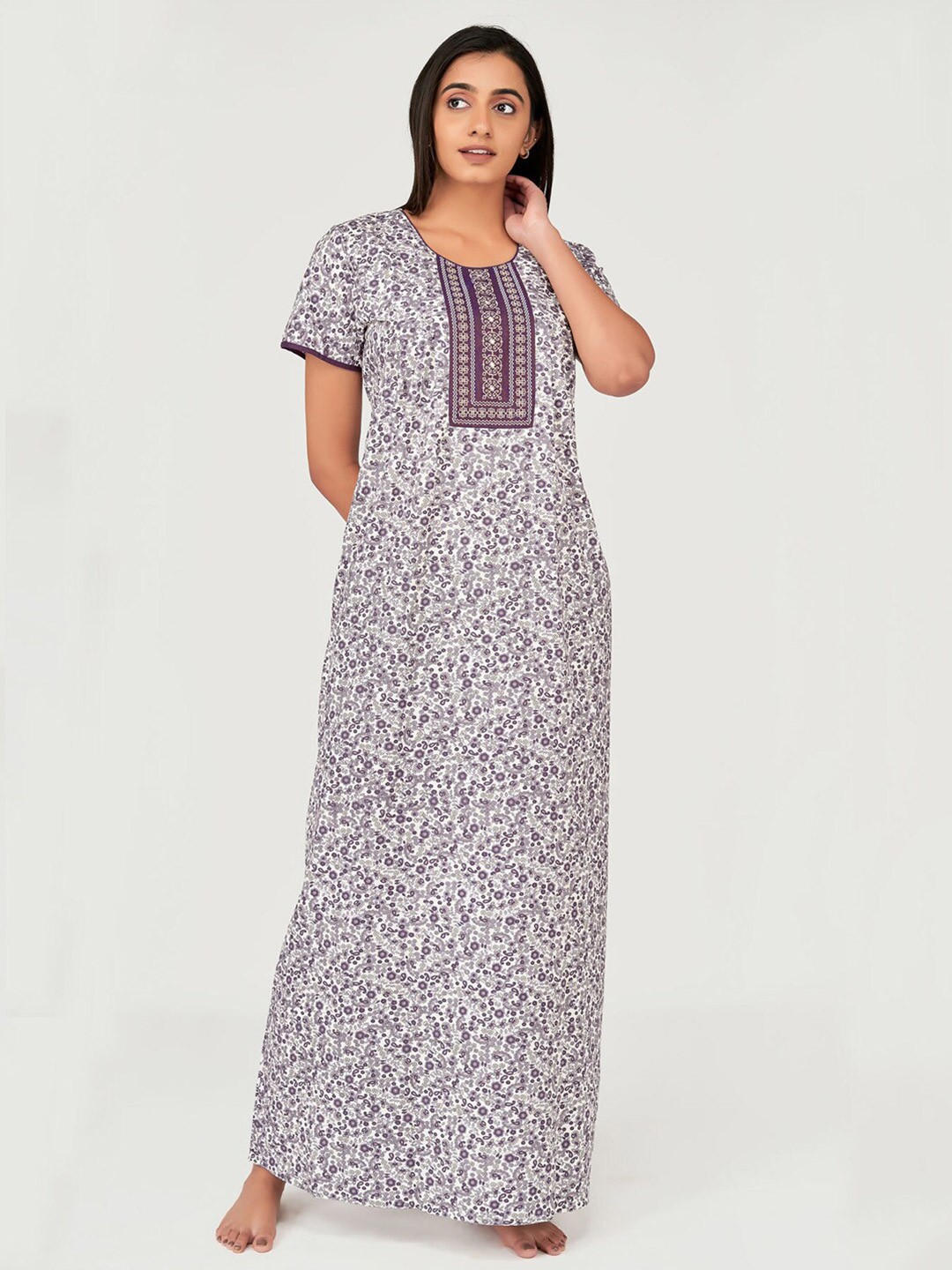 

Maybell Purple Embroidered Maxi Nightdress