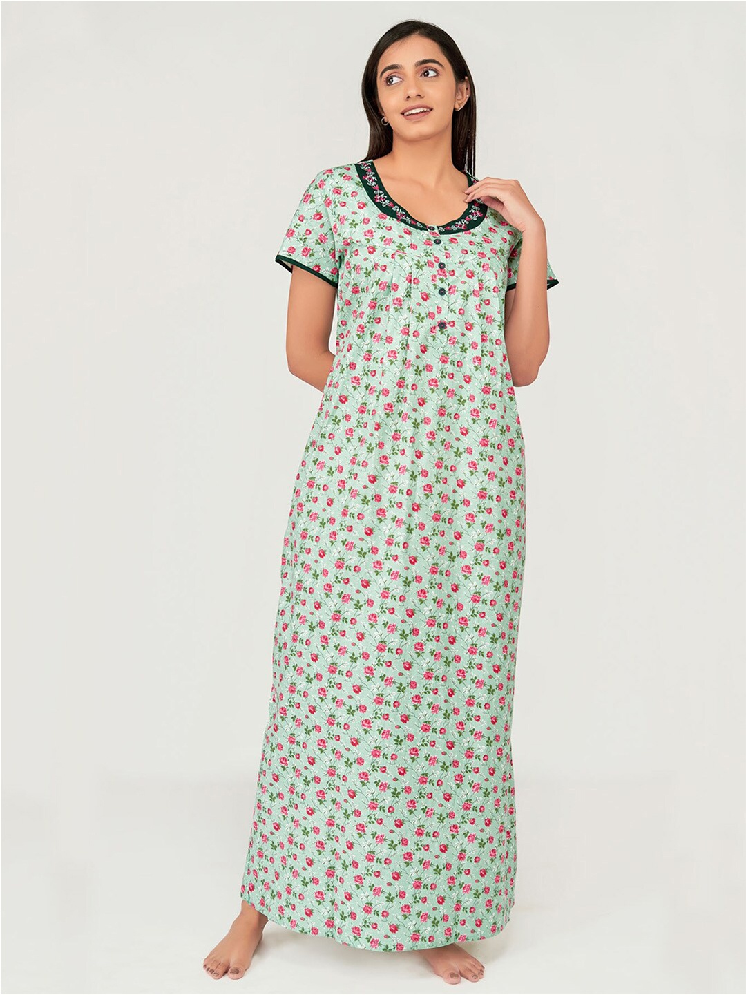 

Maybell Green Embroidered Maxi Nightdress
