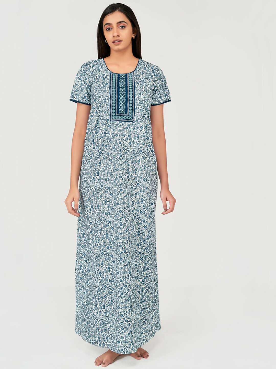 

Maybell Blue Embroidered Maxi Nightdress