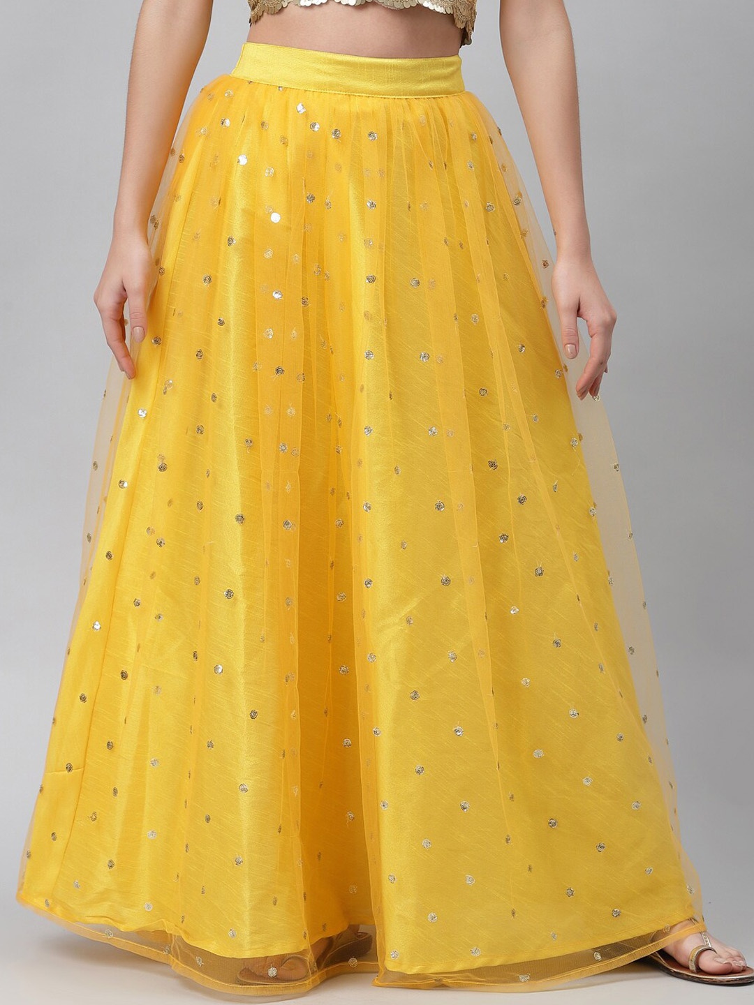 

studio rasa Women Yellow Embroidered Flared Maxi Skirt