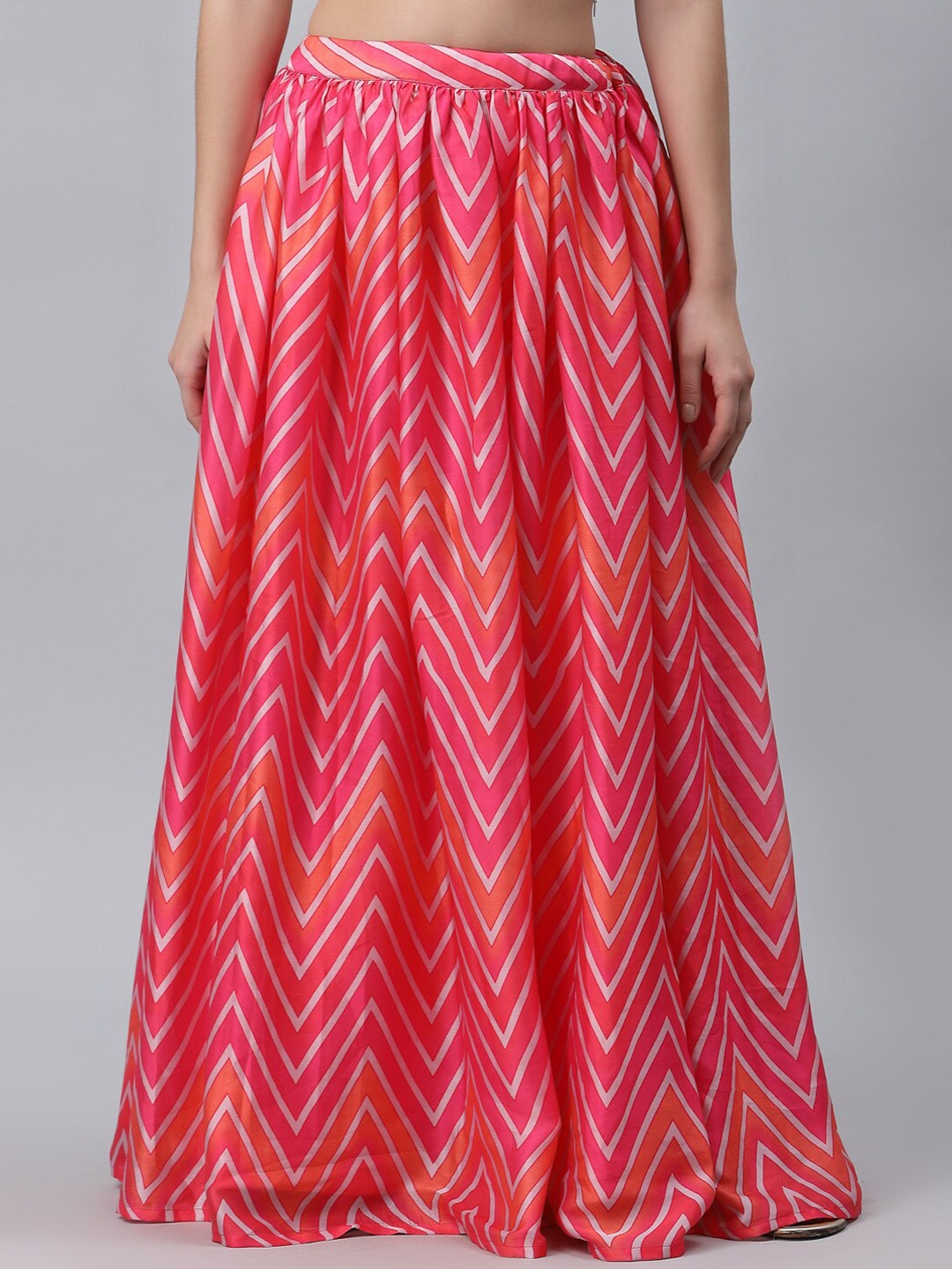 

studio rasa Women Pink & White Printed Flared Maxi Skirt