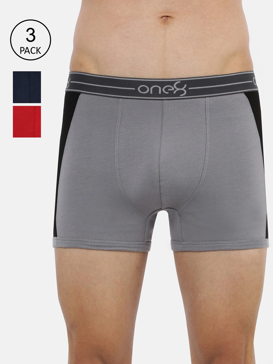 

one8 by Virat Kohli Men Pack of 3 Solid Trunks ONE8_711_GR_MBU_RD_3PC, Grey