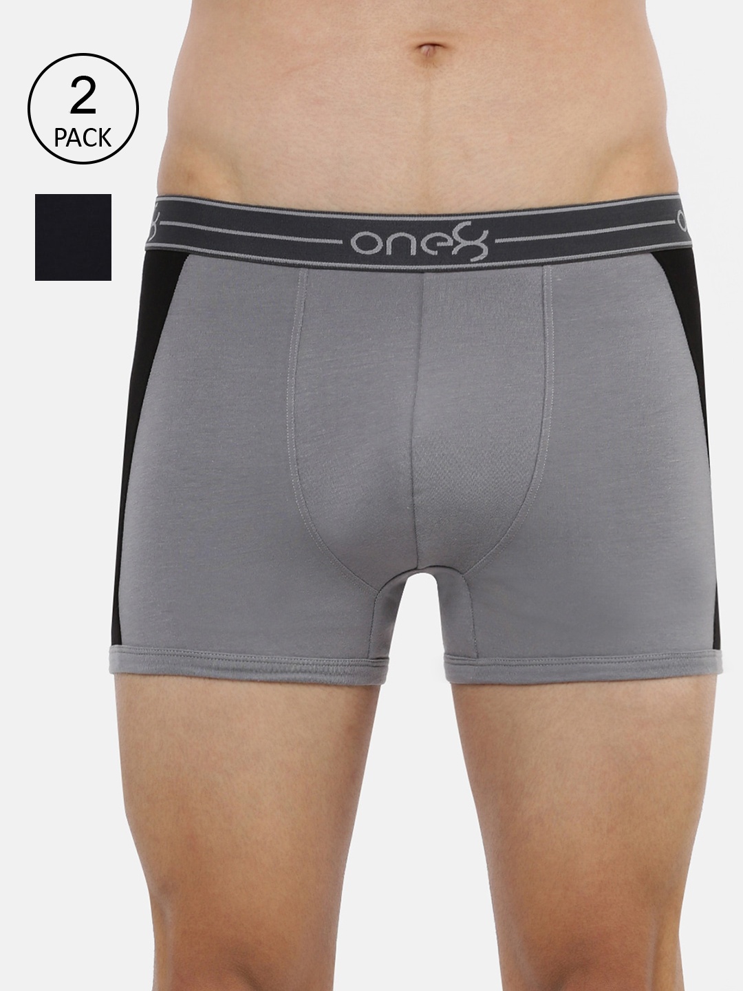 

one8 by Virat Kohli Men Pack Of 2 Solid Trunks ONE8_711_GR_NB_2PC, Black