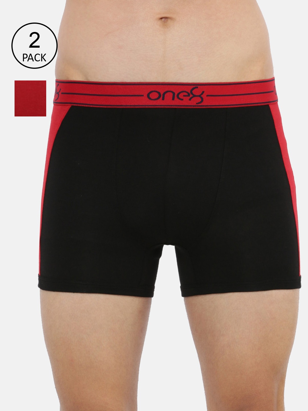 

one8 by Virat Kohli Men Pack Of 2 Solid Trunks ONE8_711_BLK_RD_2PC, Multi