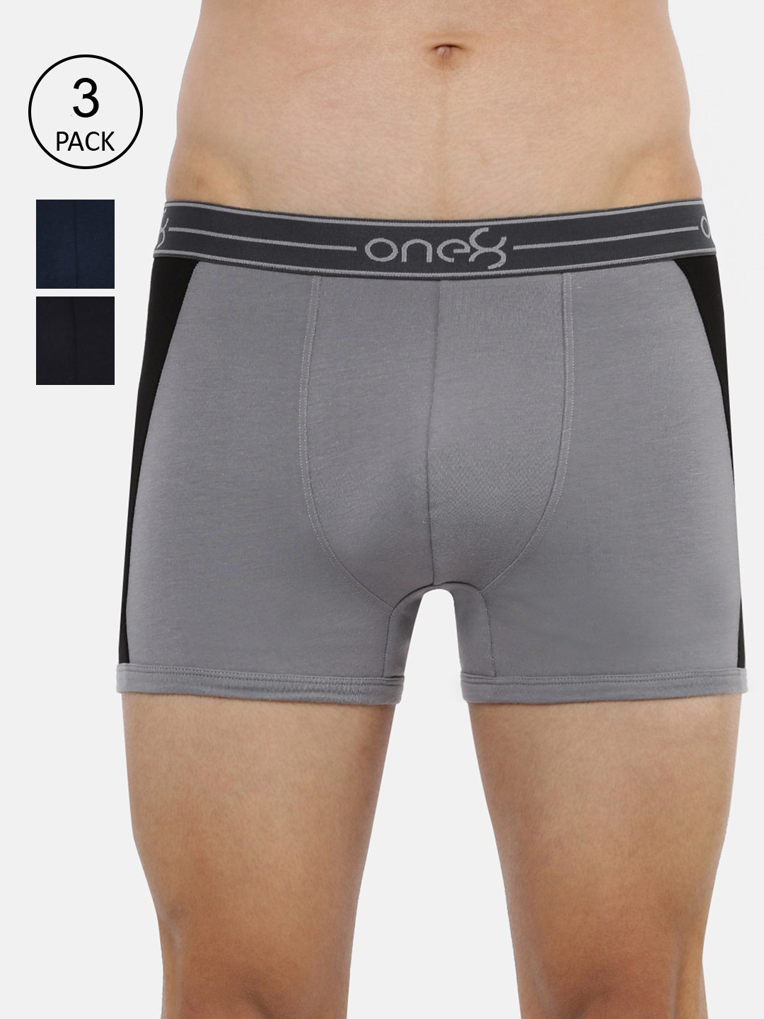 

one8 by Virat Kohli Men Pack Of 3 Solid Trunks ONE8_711_GR_MBU_NB_3PC, Blue